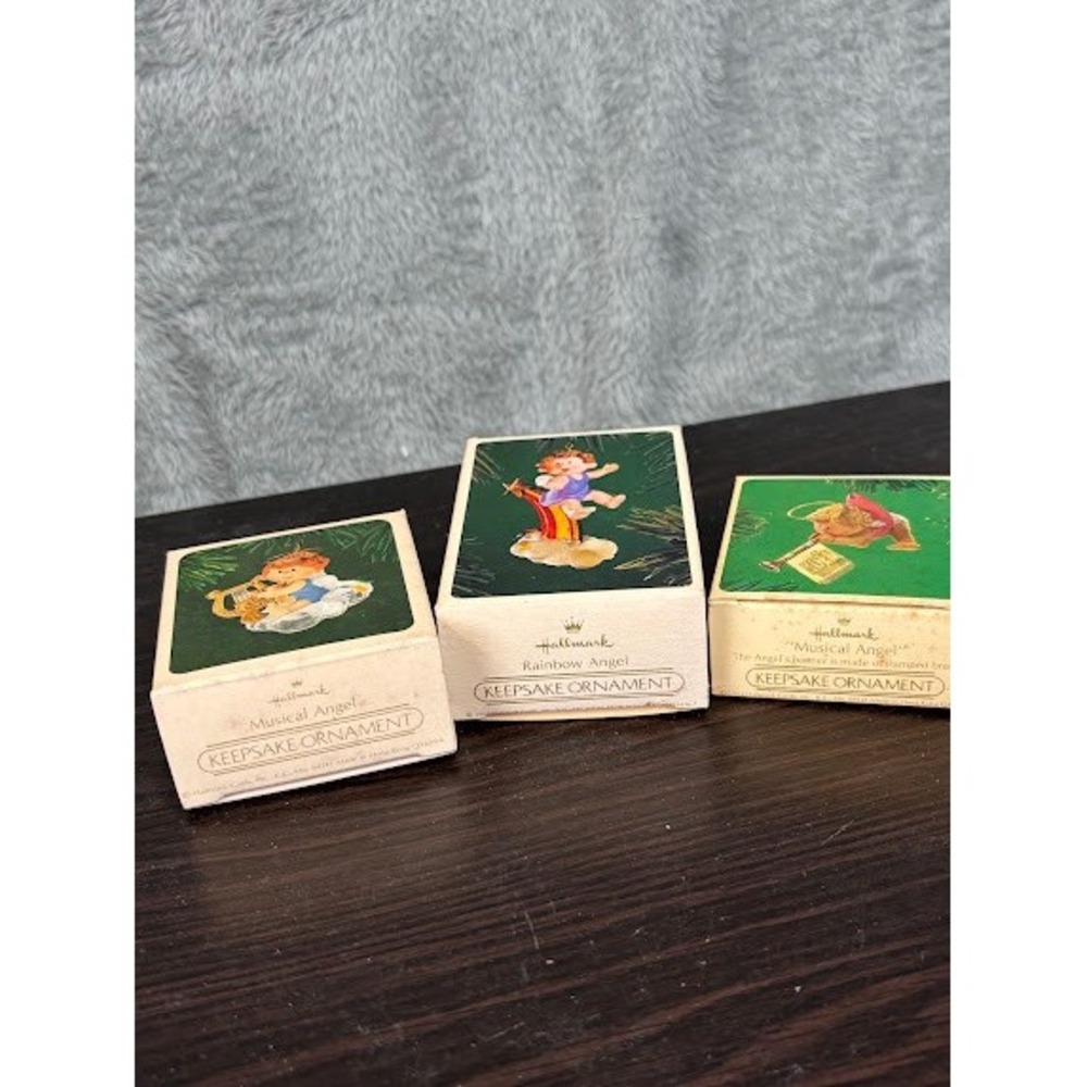 Vintage Hallmark Keepsake Ornament Lot 3 1980s Rainbow Musical Angels Cherubs - Picture 5 of 9